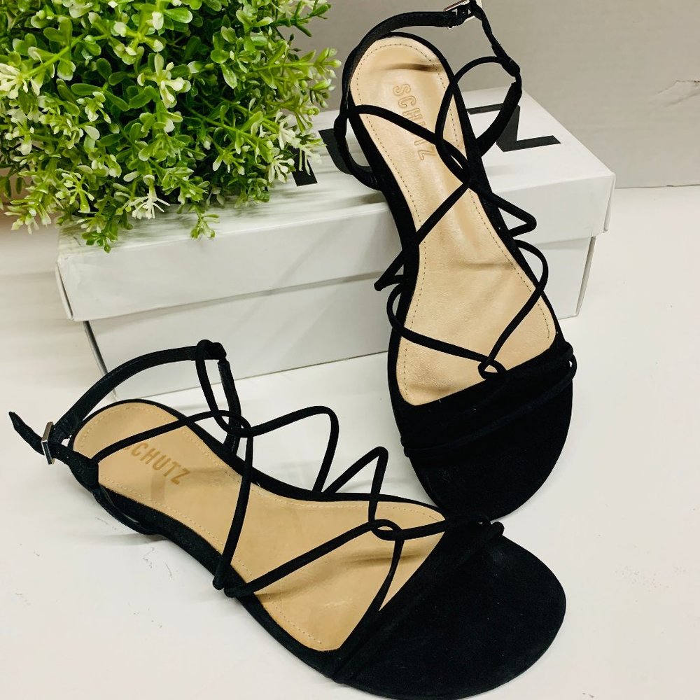 SCHUTZ Black Strappy Flat Sandals